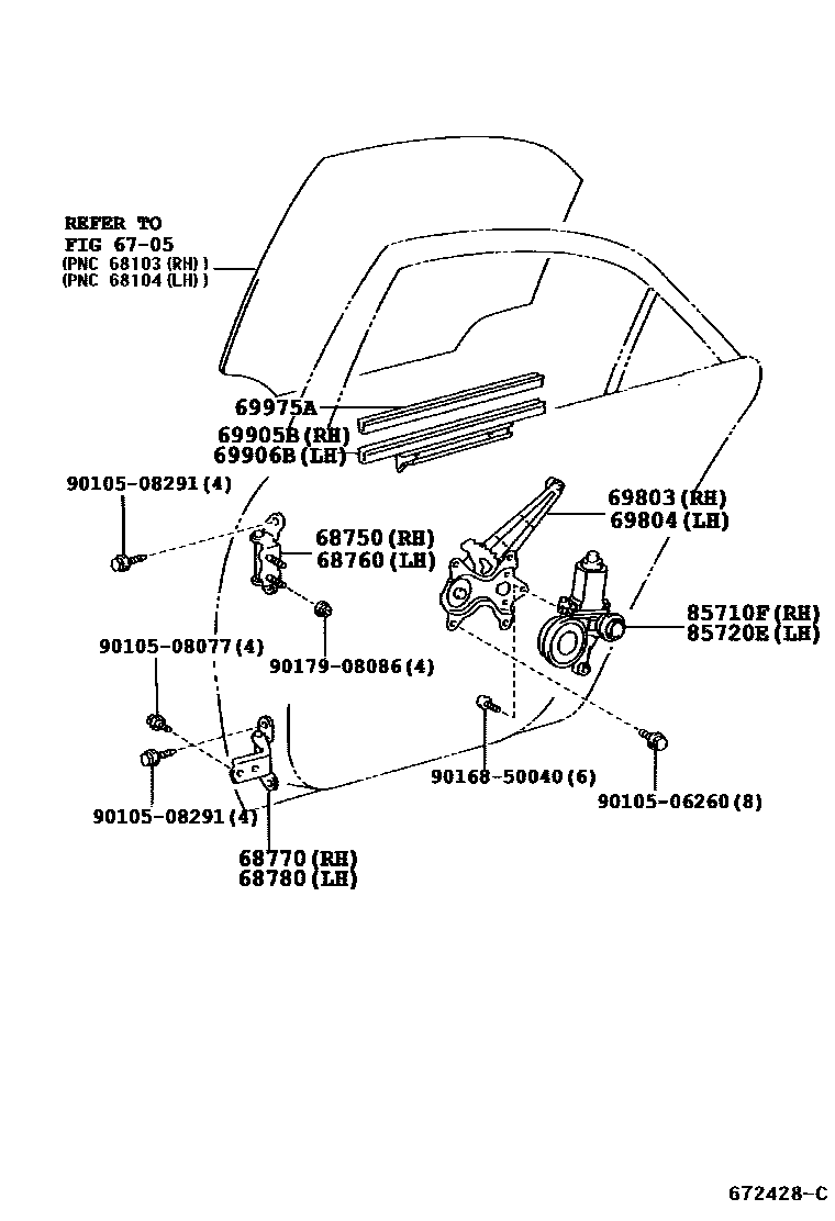 Toyota CAMRY 后门车窗升降器和合页 EPC diagram — 672428D