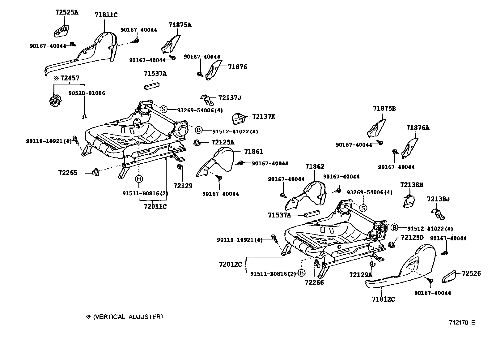 Toyota CAMRY 前排座椅和座椅滑轨 EPC diagram — 712170E