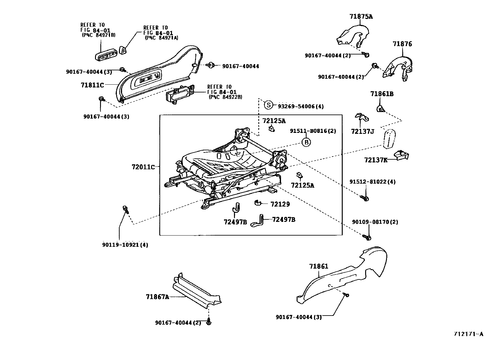 Toyota CAMRY 前排座椅和座椅滑轨 EPC diagram — 712171A