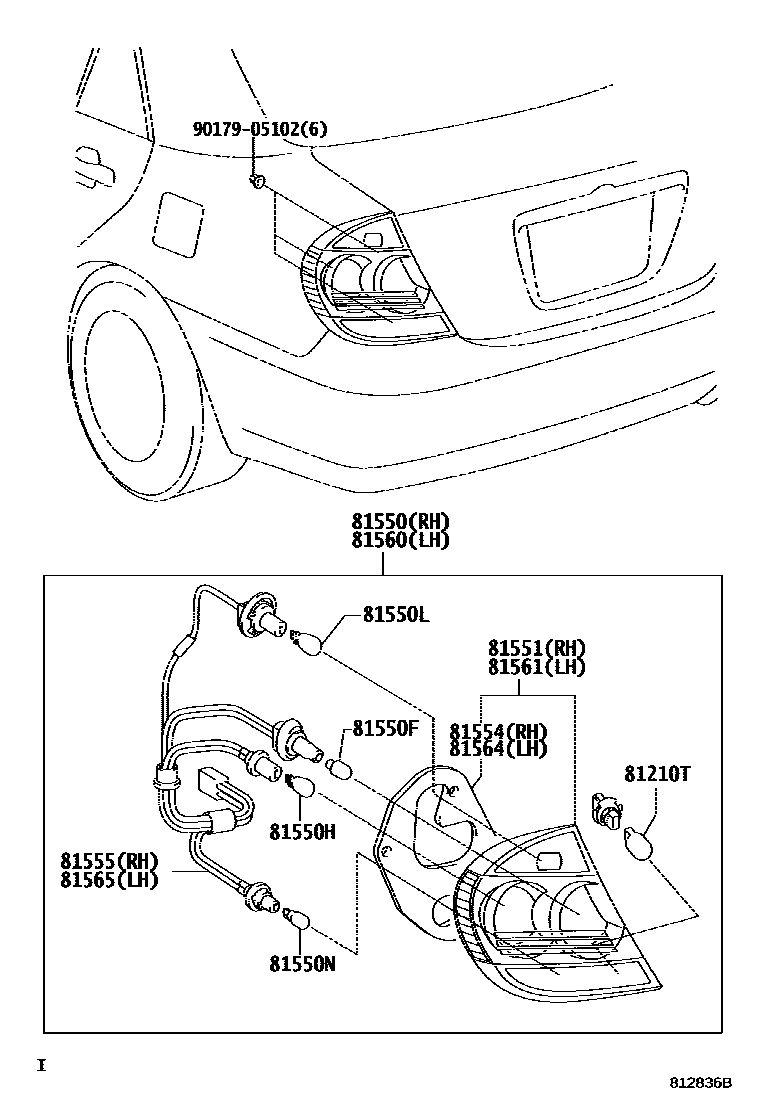 Toyota CAMRY 后组合灯 EPC diagram — 812836B