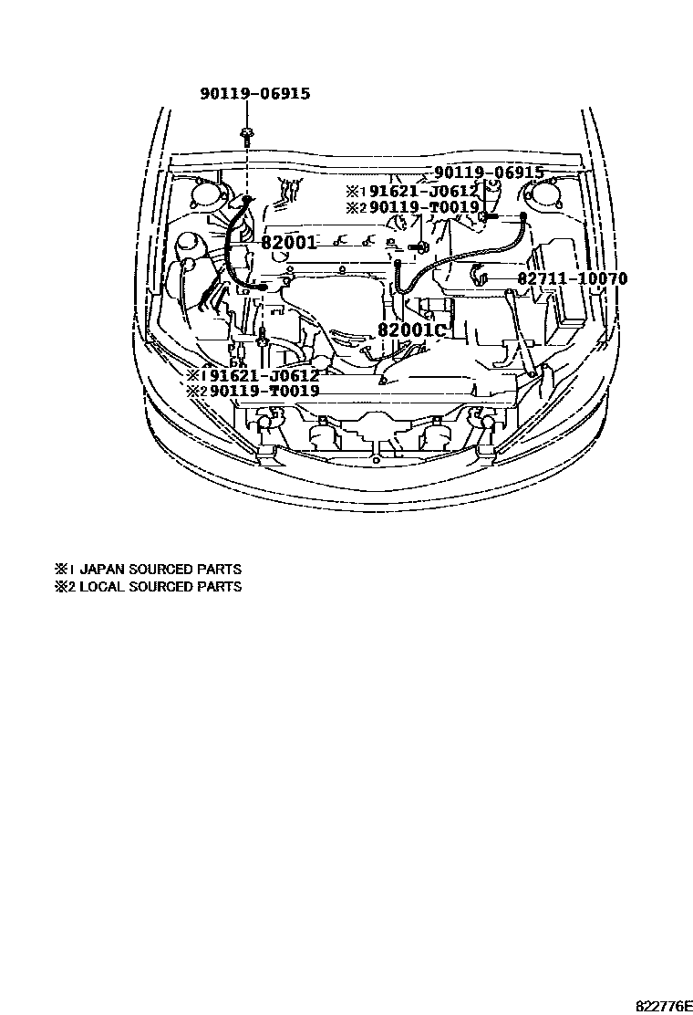 Toyota CAMRY 线束和卡夹 EPC diagram — 822776E