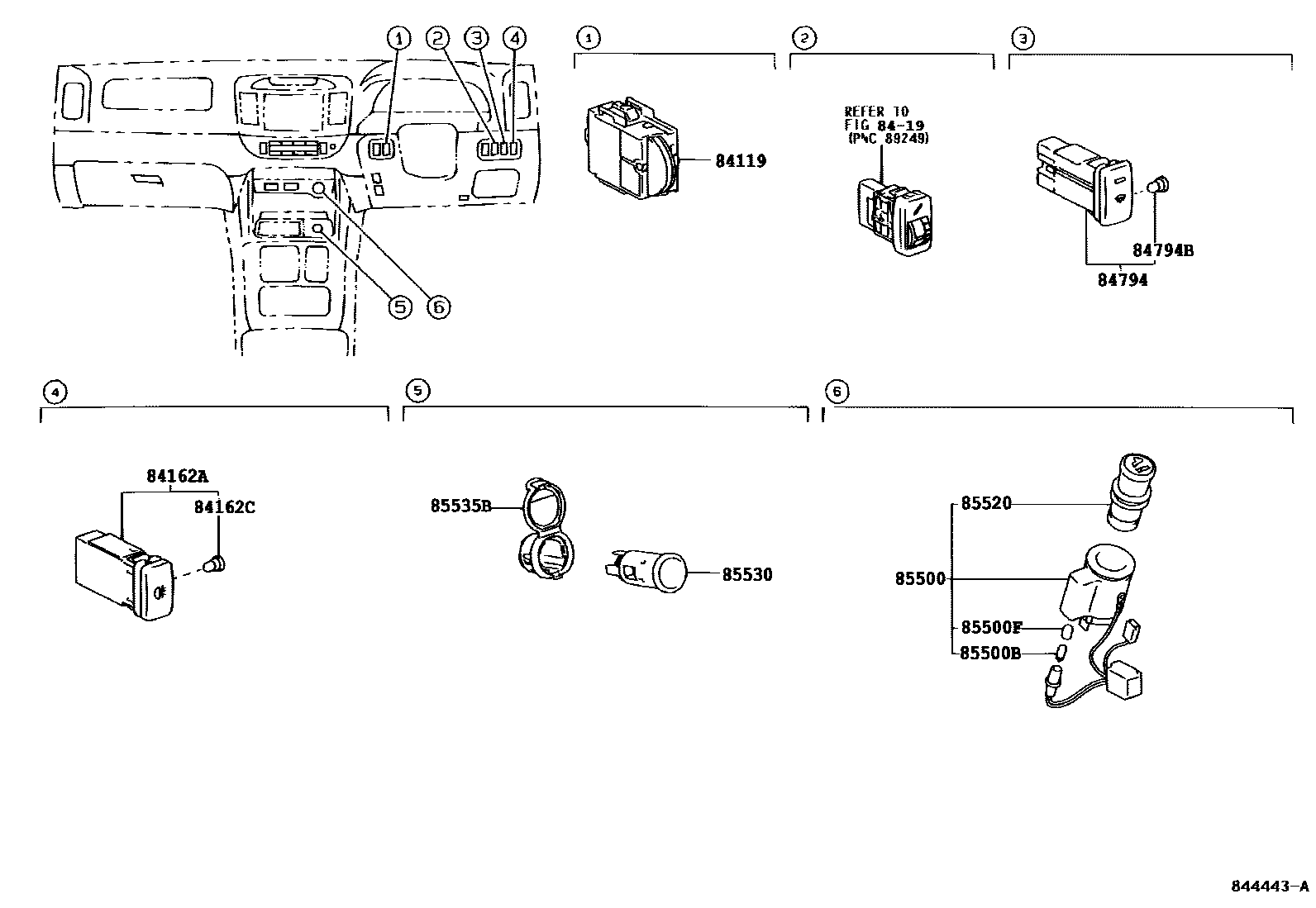 Toyota CAMRY 开关和继电器和ECU EPC diagram — 844443A