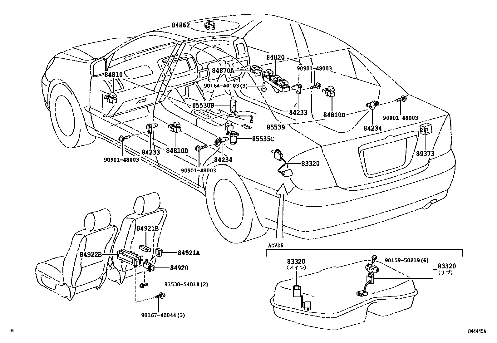 Toyota CAMRY 开关和继电器和ECU EPC diagram — 844445A