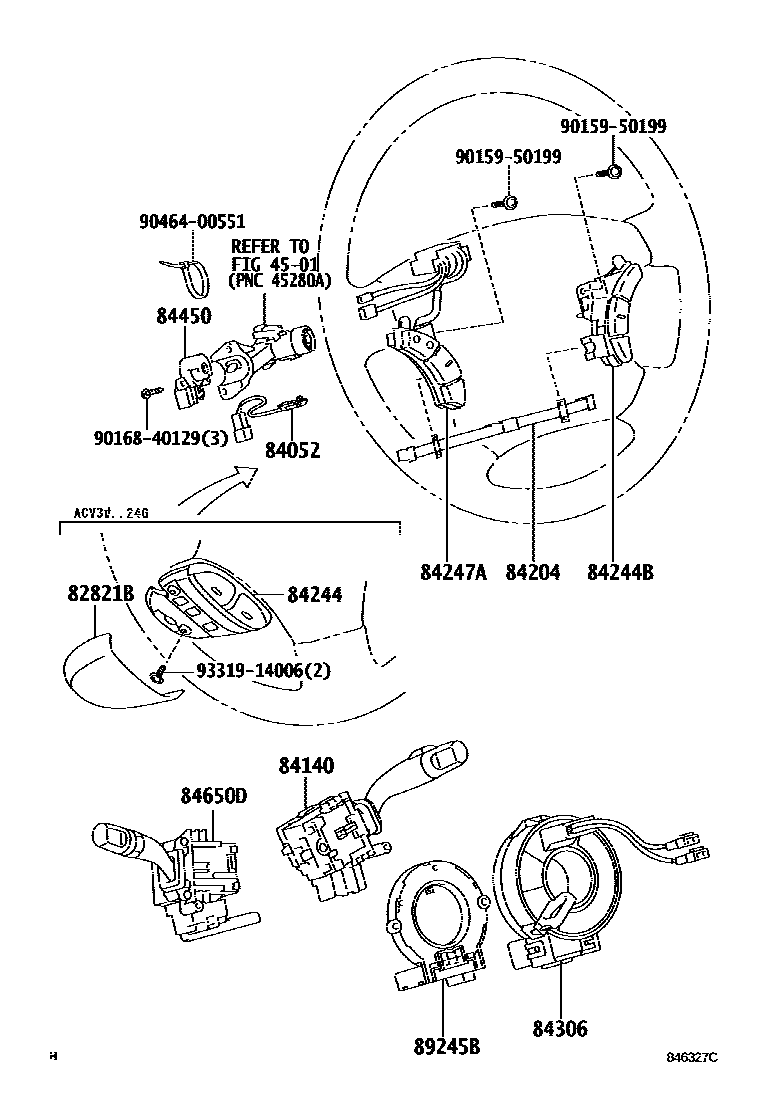 Toyota CAMRY 开关和继电器和ECU EPC diagram — 846327C