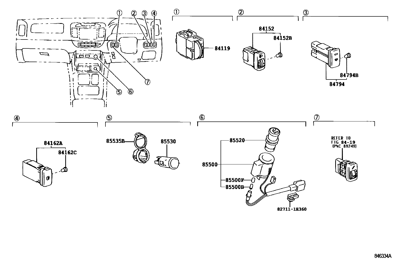 Toyota CAMRY 开关和继电器和ECU EPC diagram — 846334A