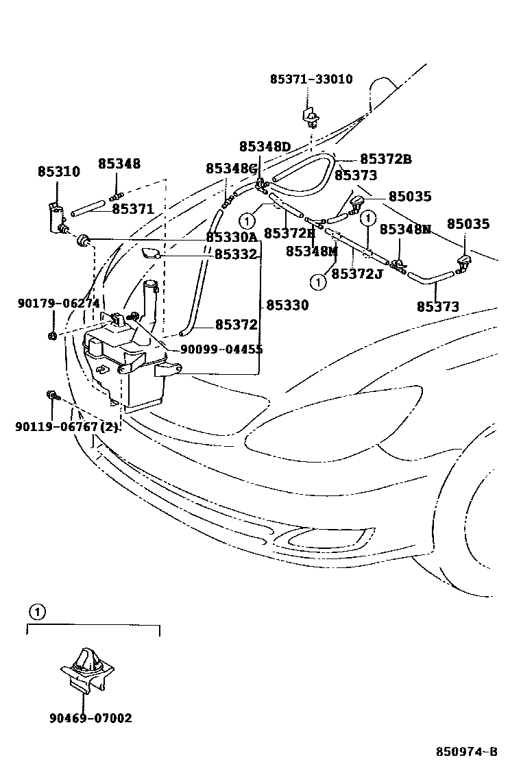 Toyota CAMRY 挡风玻璃清洗器 EPC diagram — 850974B