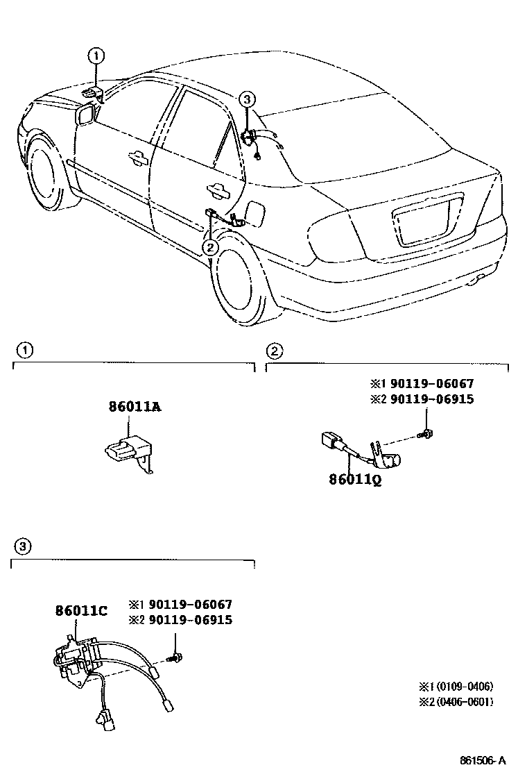 Toyota CAMRY 收音机、放大器和冷凝器 EPC diagram — 861506A