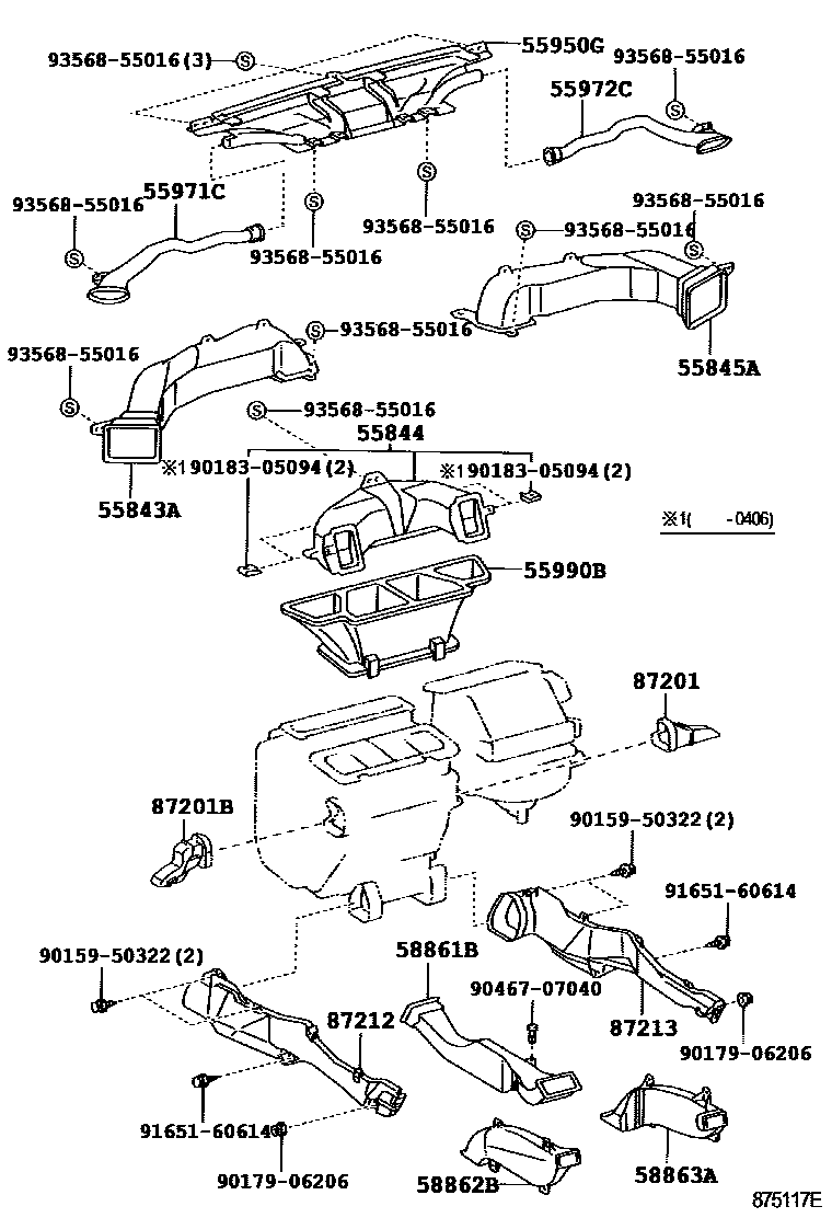 Toyota CAMRY 暖风和空调系统 - 控制器和风管 EPC diagram — 875117E