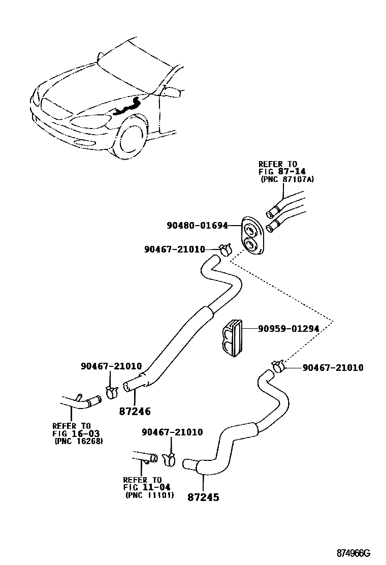 Toyota CAMRY 暖风和空调系统 - 水管 EPC diagram — 874966G