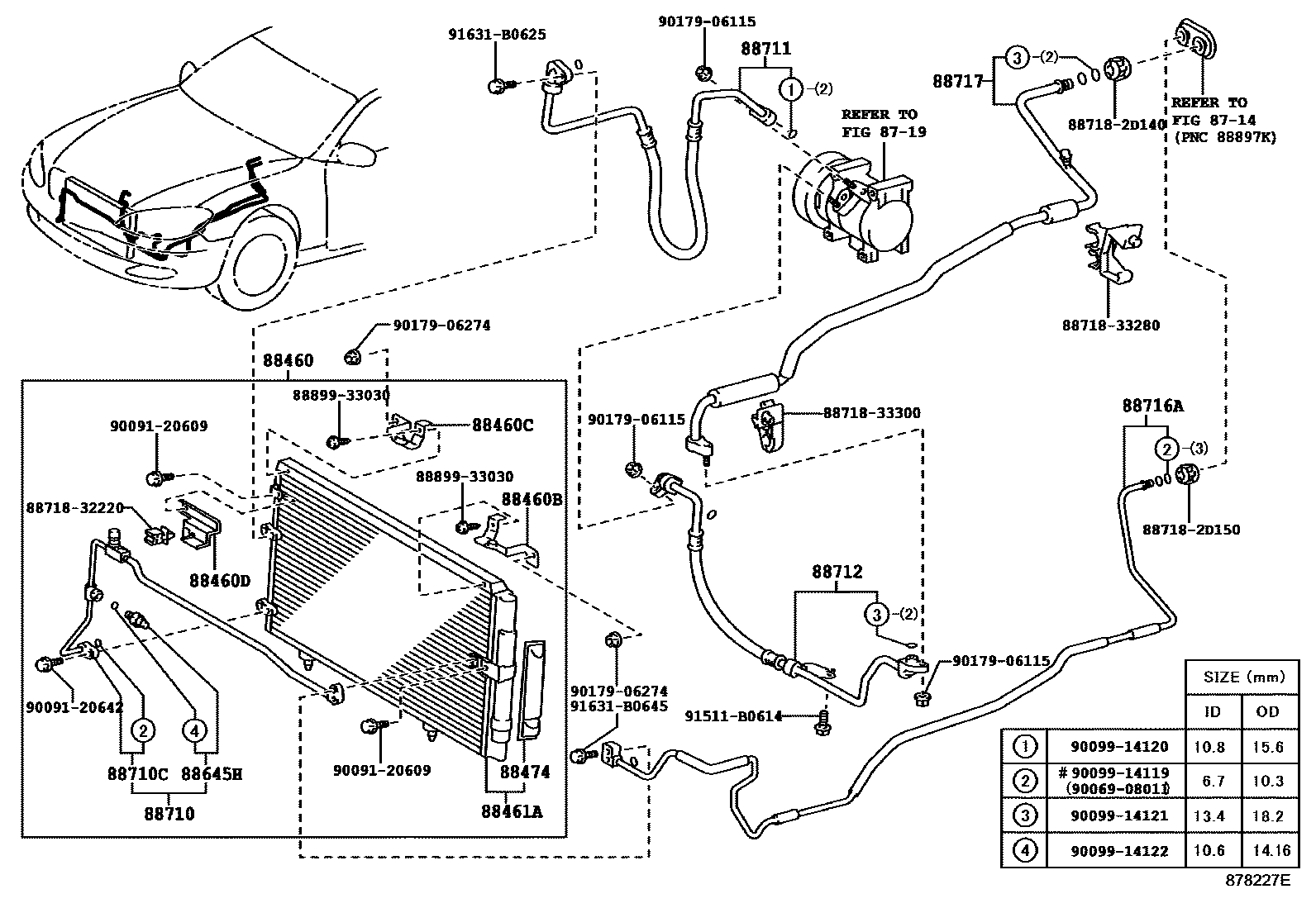 Toyota CAMRY Heating & Air Conditioning - Cooler Piping EPC diagram — 878227E