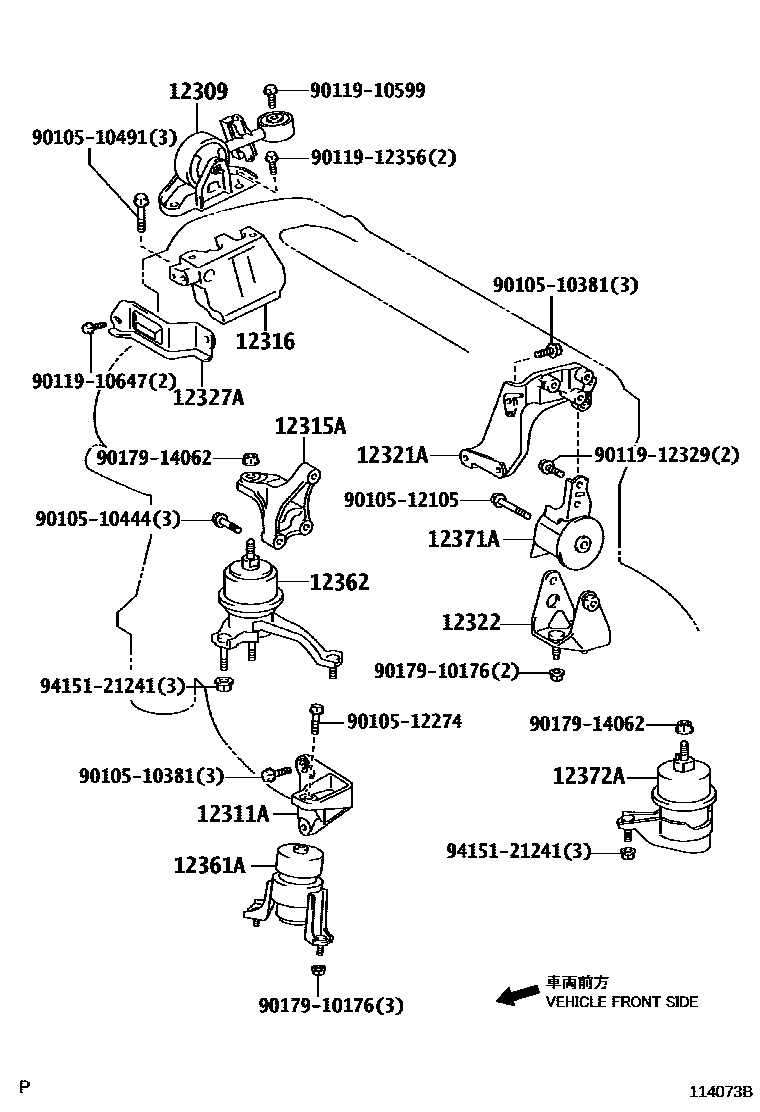 Toyota CAMRY Engine Mounting EPC diagram — 114073B