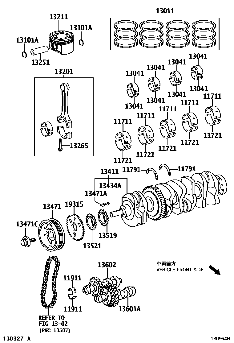 Toyota CAMRY Crankshaft & Piston EPC diagram — 130964B