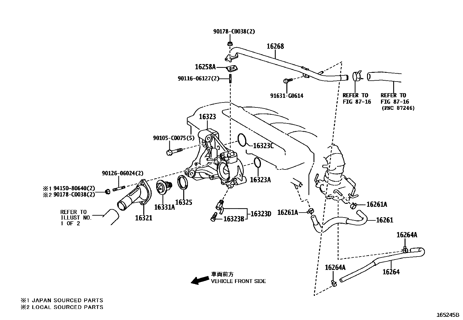 Toyota CAMRY RADIATOR & WATER OUTLET EPC diagram — 165245B