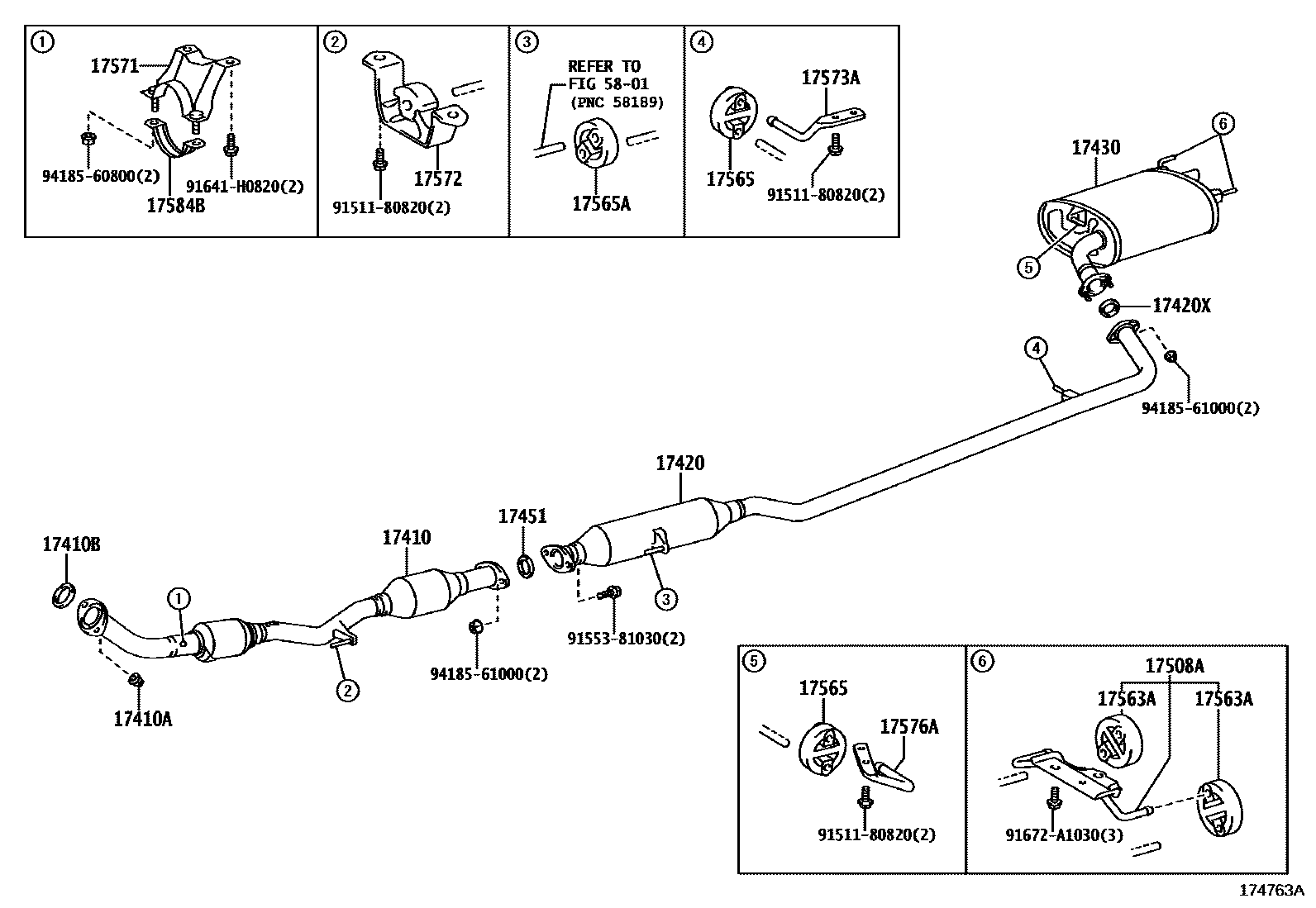 Toyota CAMRY Exhaust Pipe EPC diagram — 174763A