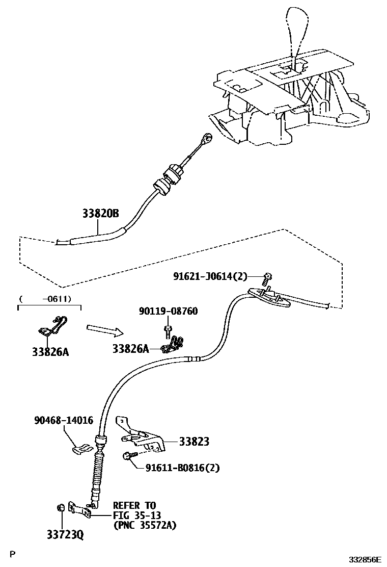 Toyota CAMRY Shift Lever & Retainer EPC diagram — 332856E
