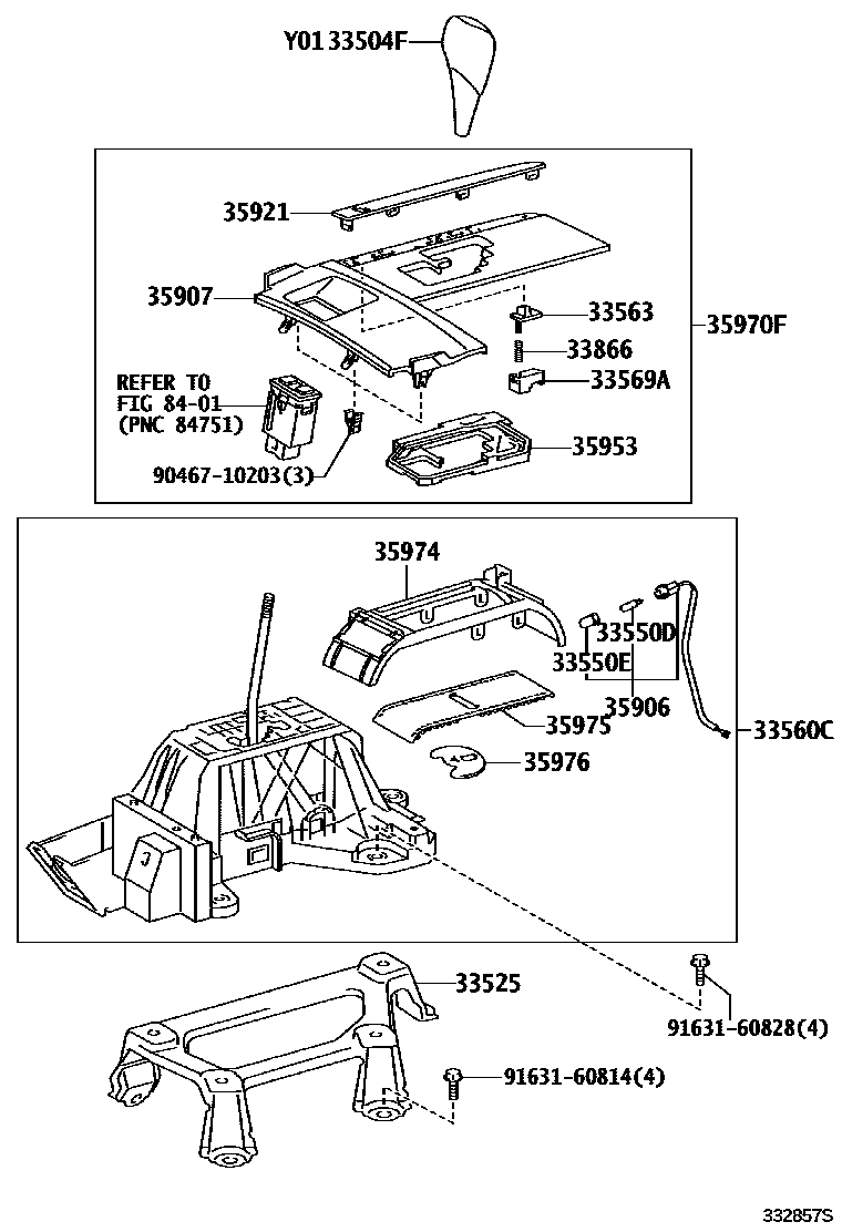 Toyota CAMRY Shift Lever & Retainer EPC diagram — 332857S