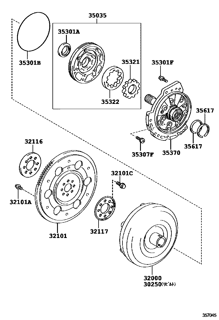 Toyota CAMRY 变矩器、前油泵和链条(ATM) EPC diagram — 357045