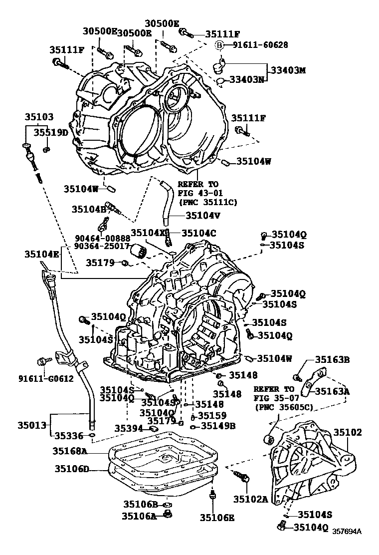 Toyota CAMRY 变速器壳和油底壳(ATM) EPC diagram — 357694A