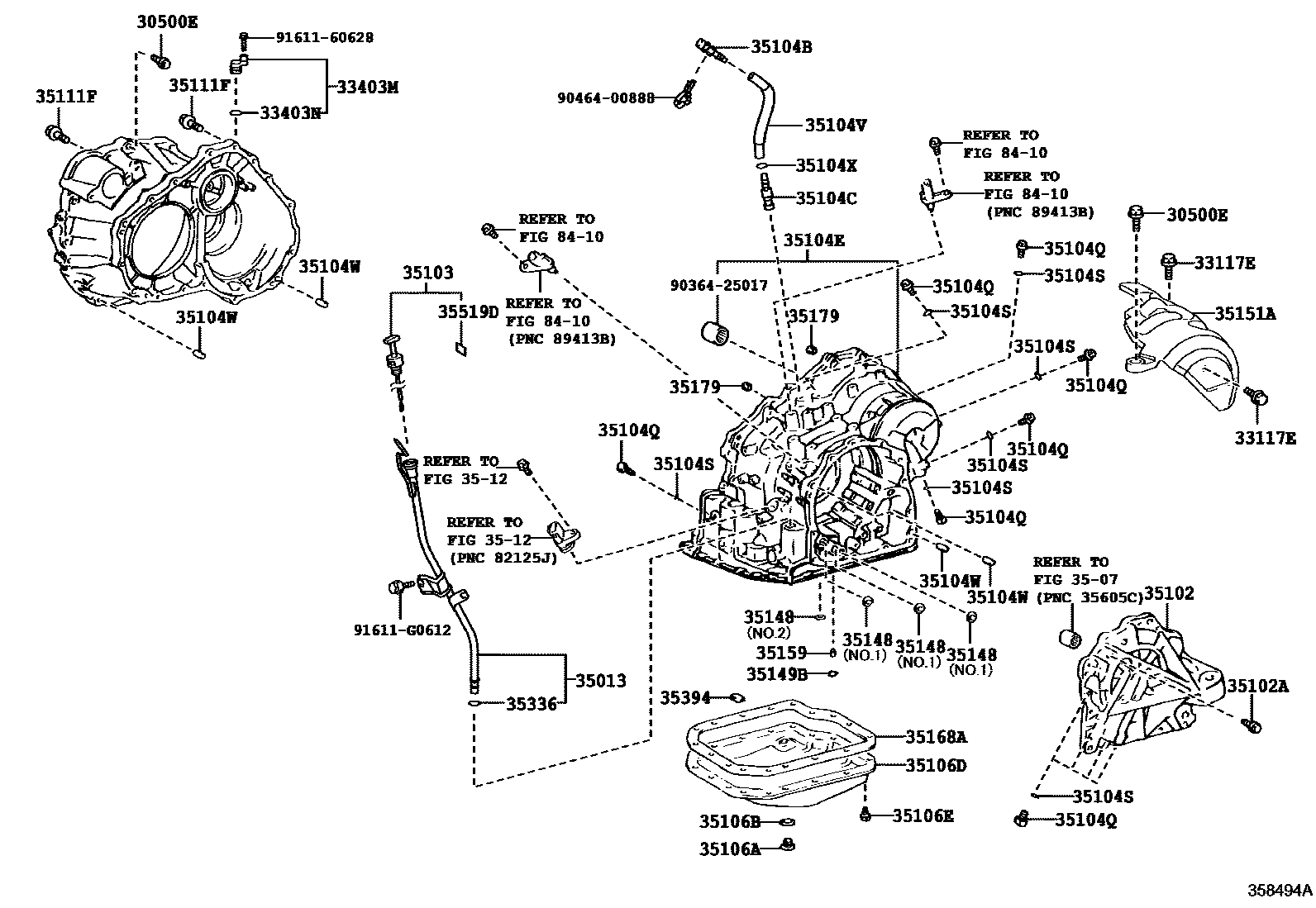 Toyota CAMRY 变速器壳和油底壳(ATM) EPC diagram — 358494A