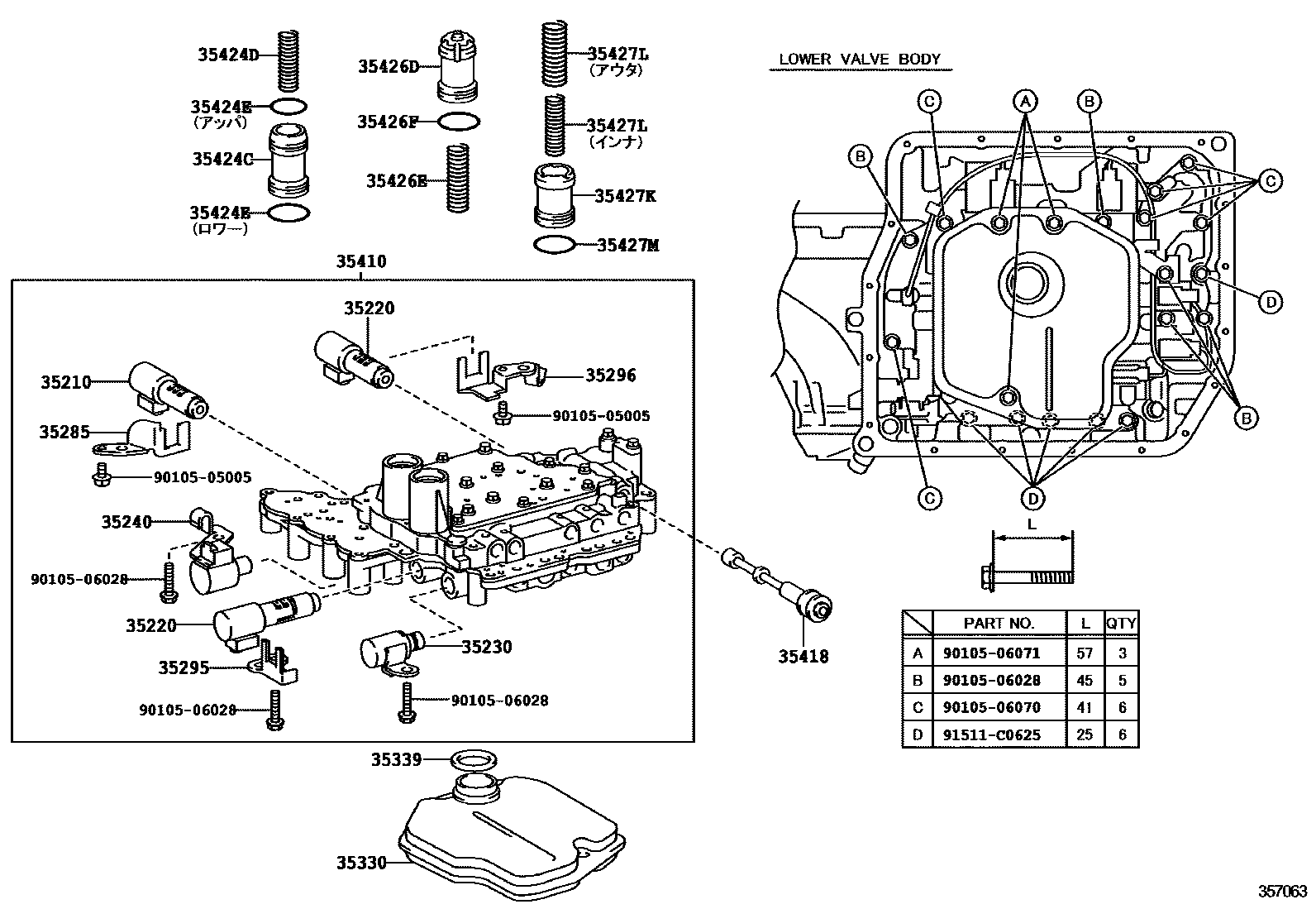 Toyota CAMRY 阀体和滤油网(ATM) EPC diagram — 357063