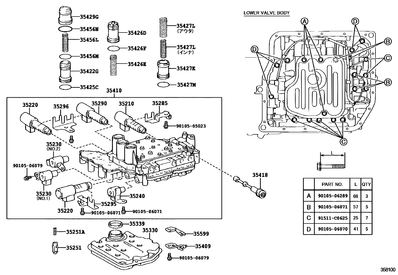 Toyota CAMRY 阀体和滤油网(ATM) EPC diagram — 358100