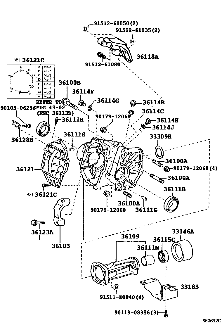 Toyota CAMRY Transfer Case & Extension Housing EPC diagram — 360692C
