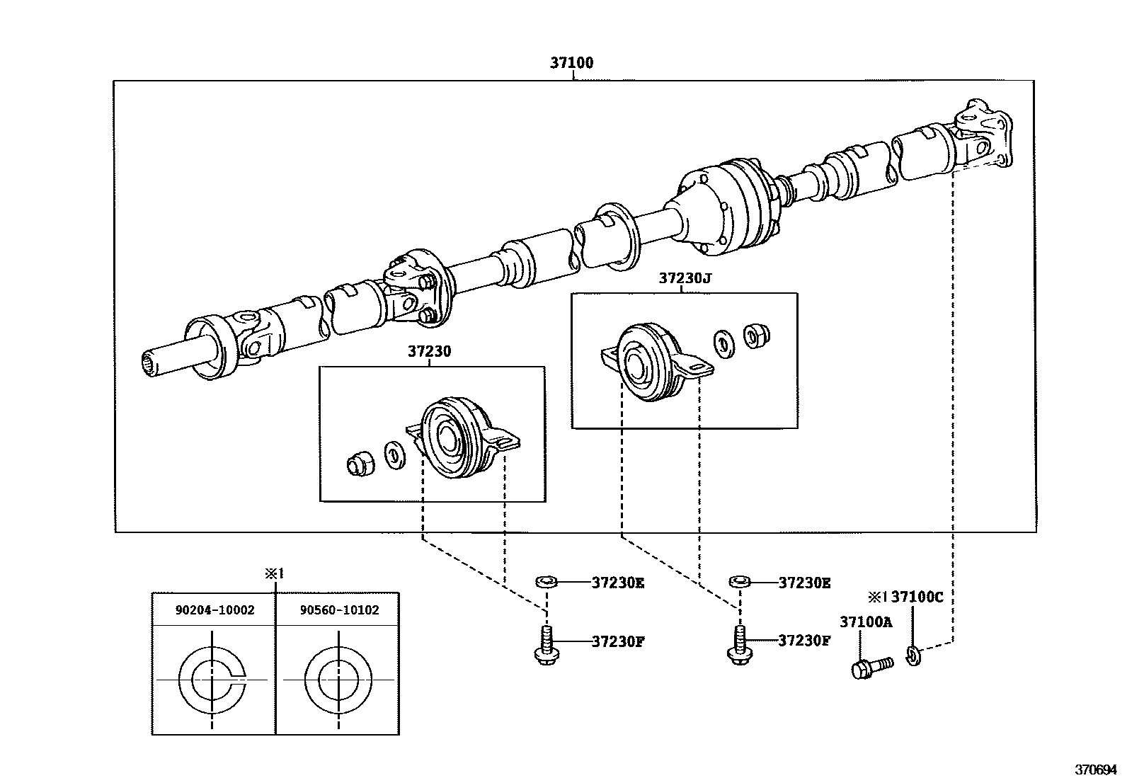 Toyota CAMRY Propeller Shaft & Universal Joint EPC diagram — 370694