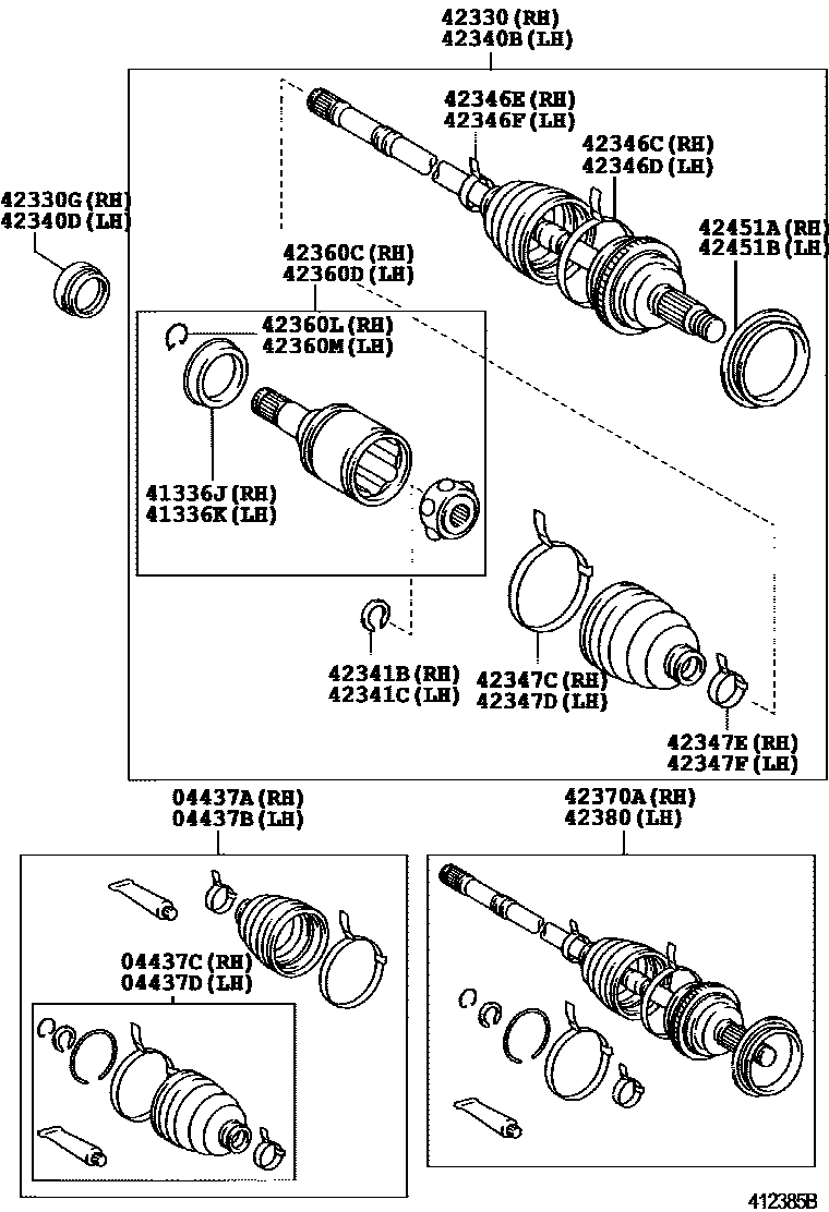 Toyota CAMRY 后桥半轴和后桥轮毂 EPC diagram — 412385B