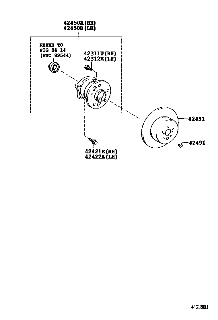 Toyota CAMRY 后桥半轴和后桥轮毂 EPC diagram — 412386B