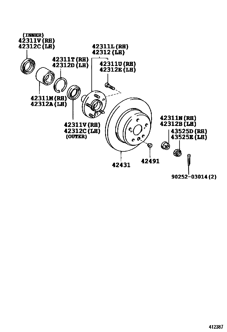 Toyota CAMRY 后桥半轴和后桥轮毂 EPC diagram — 412387A