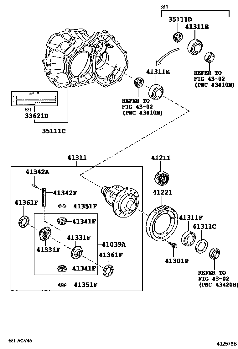 Toyota CAMRY 前桥壳和差速器 EPC diagram — 432578B