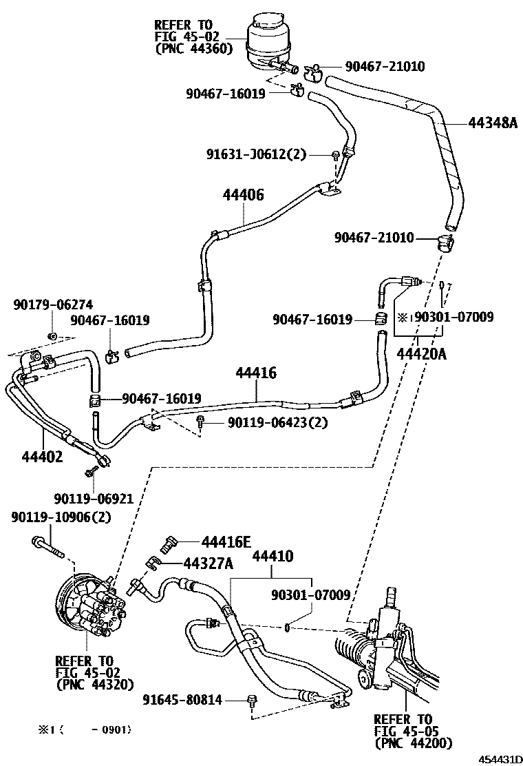 Toyota CAMRY 动力转向配管 EPC diagram — 454431D
