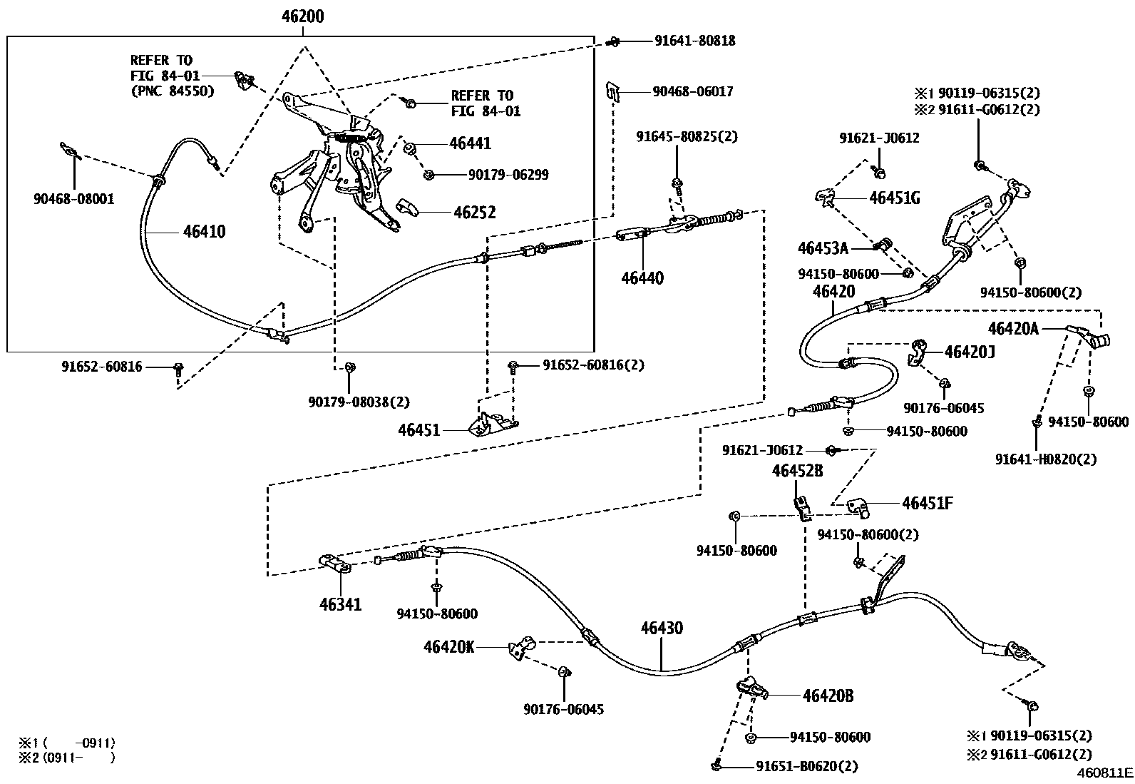 Toyota CAMRY Parking Brake & Cable EPC diagram — 460811E