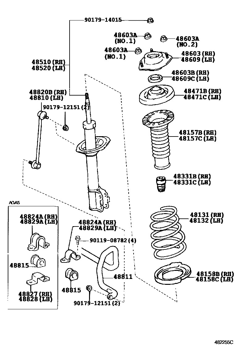 Toyota CAMRY Front Spring & Shock Absorber EPC diagram — 482255C