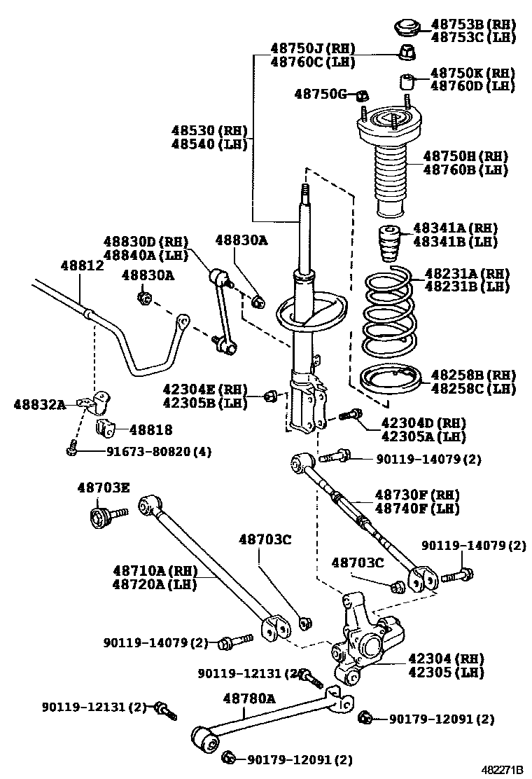 Toyota CAMRY Rear Spring & Shock Absorber EPC diagram — 482271B