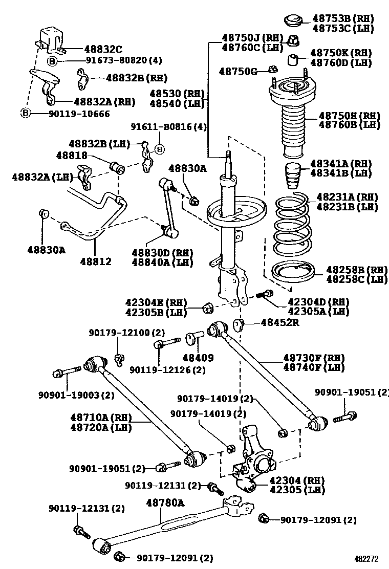 Toyota CAMRY Rear Spring & Shock Absorber EPC diagram — 482272