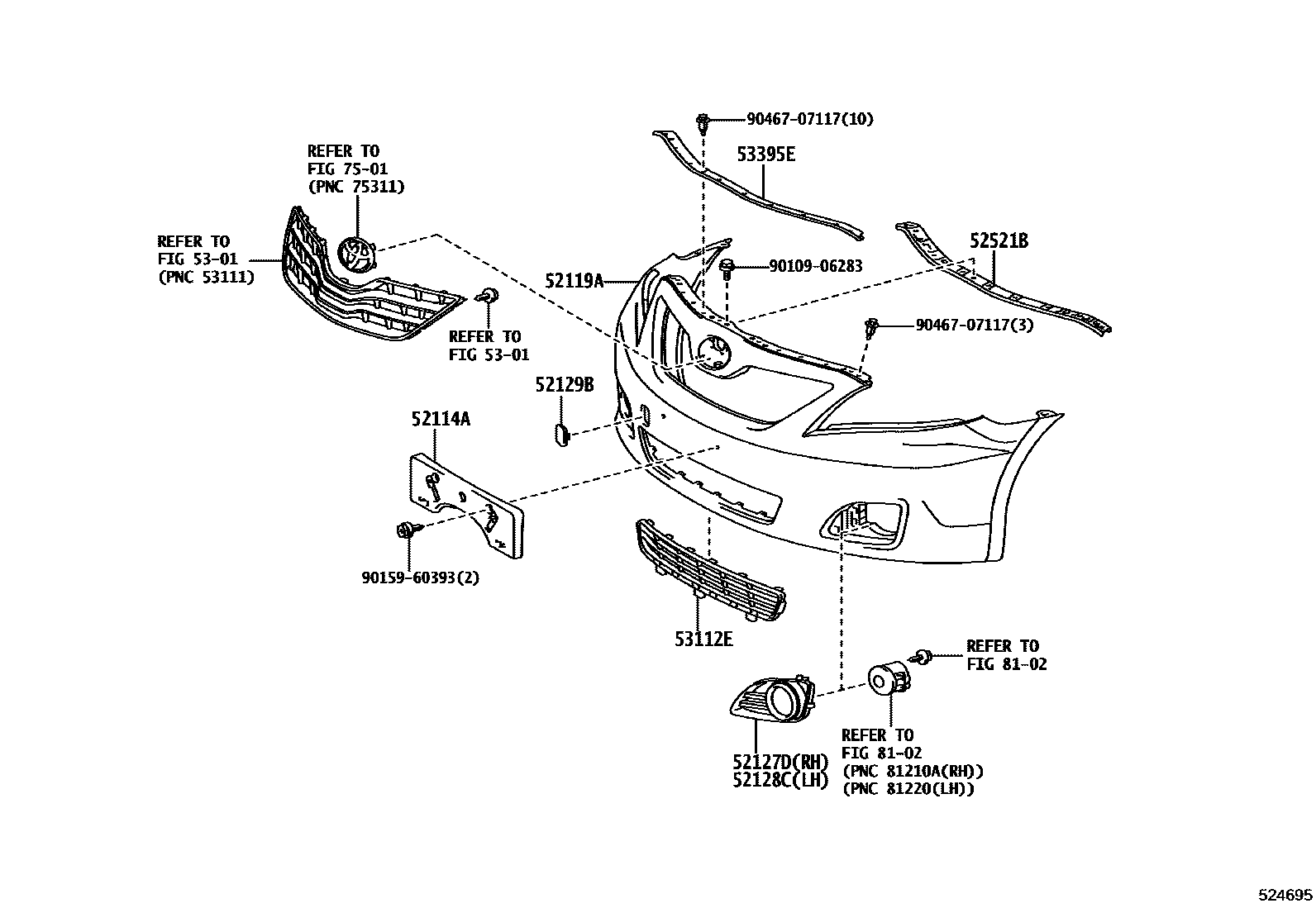 Toyota CAMRY 前保险杠及附件 EPC diagram — 524695