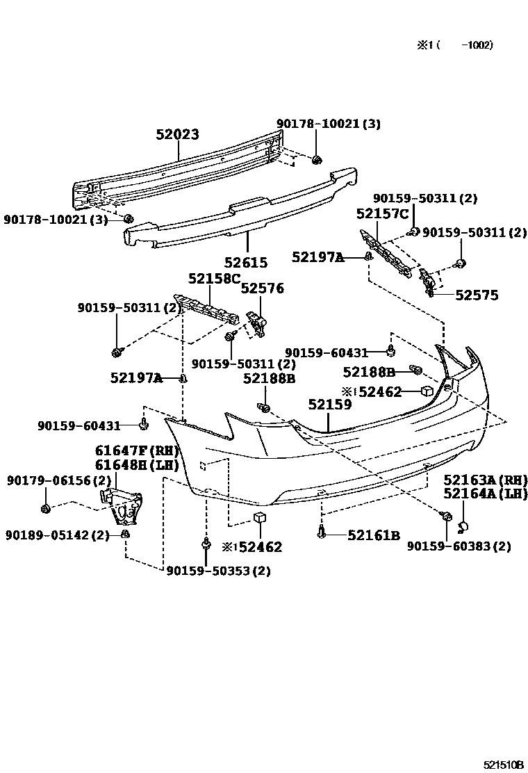Toyota CAMRY 后保险杠及附件 EPC diagram — 521510B