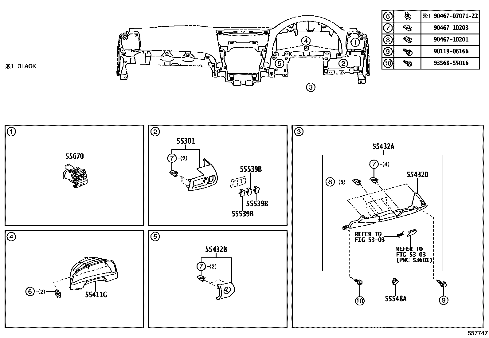 Toyota CAMRY 仪表板和手套箱 EPC diagram — 557747