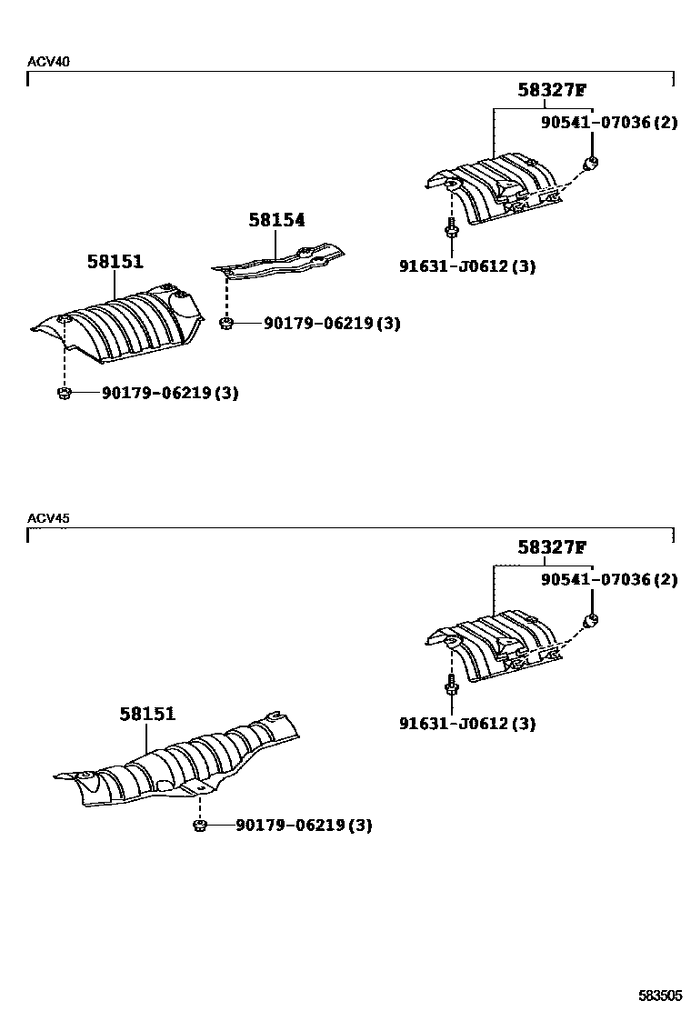 Toyota CAMRY 地板隔热垫 EPC diagram — 583505