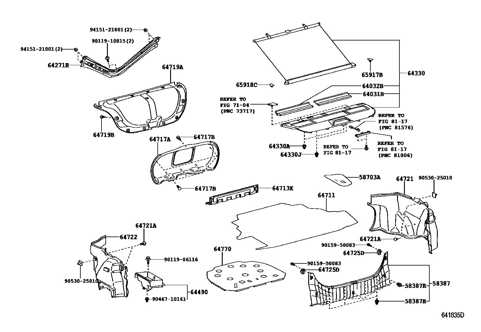 Toyota CAMRY 杂物箱板和行李箱垫 EPC diagram — 641835D
