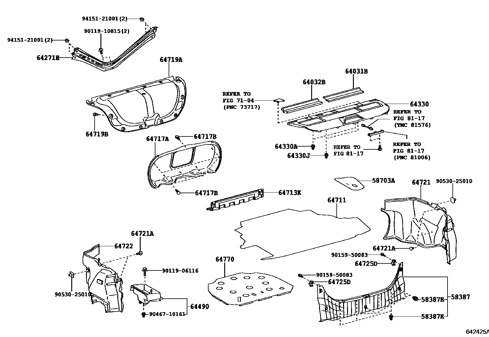 Toyota CAMRY 杂物箱板和行李箱垫 EPC diagram — 642425A