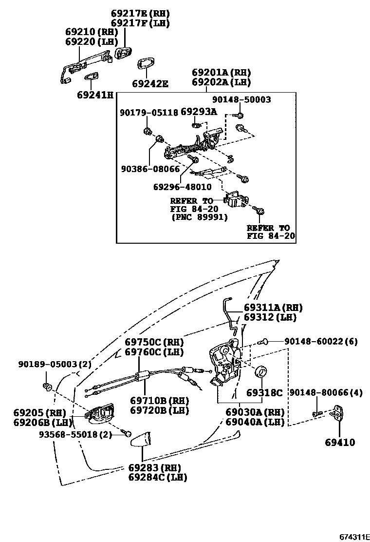 Toyota CAMRY 前门锁和车门把手 EPC diagram — 674311E