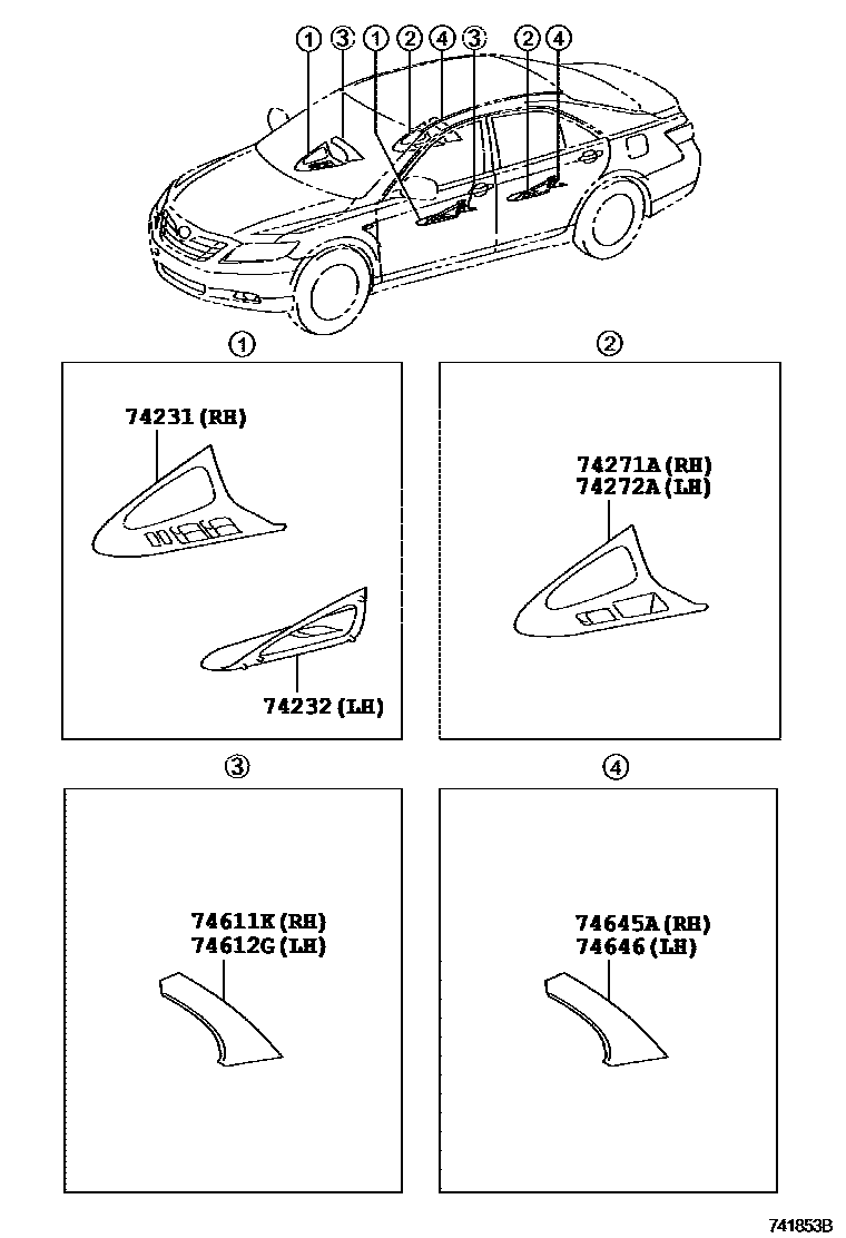 Toyota CAMRY 扶手和遮阳板 EPC diagram — 741853B