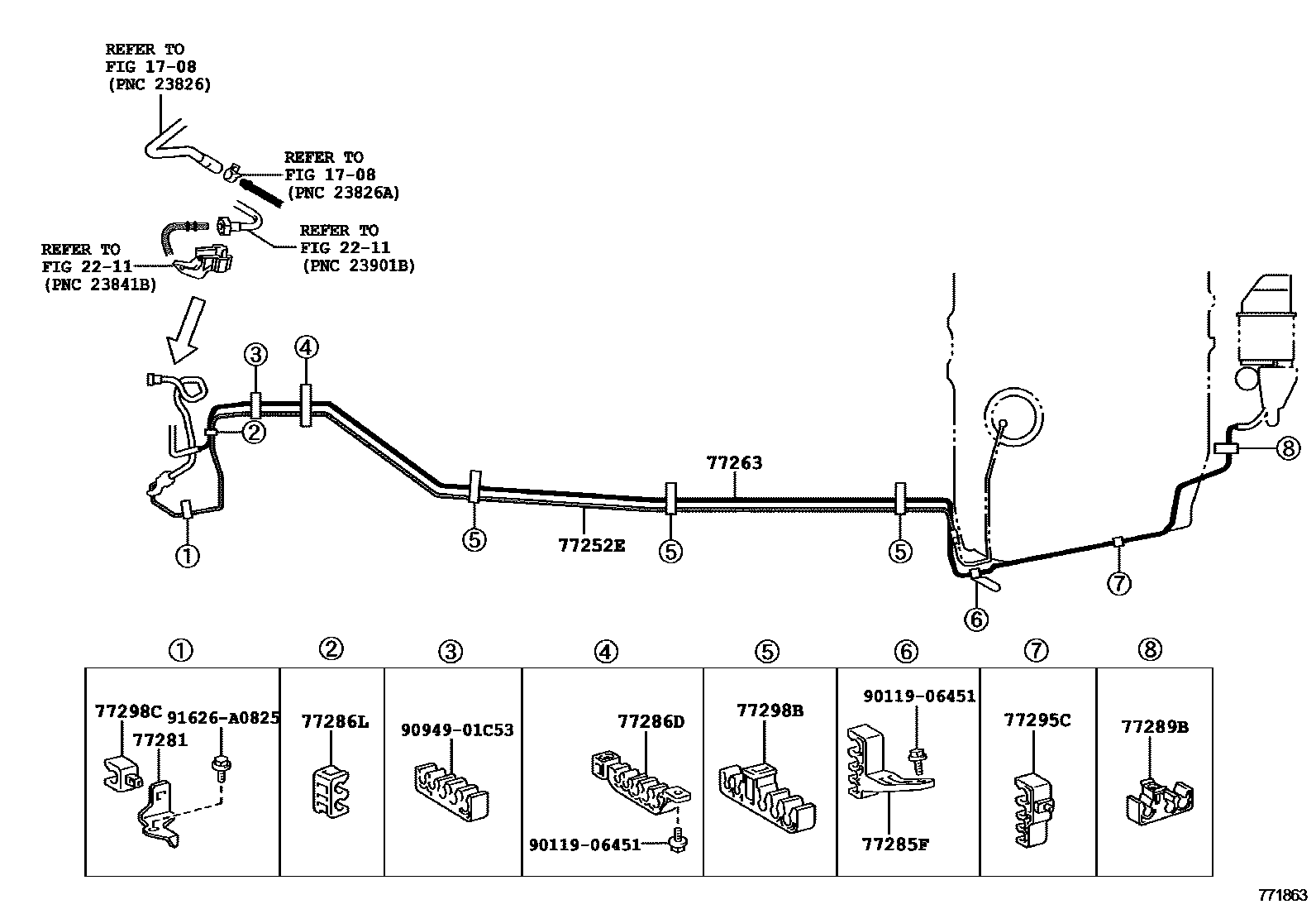 Toyota CAMRY 燃油箱和燃油管 EPC diagram — 771863