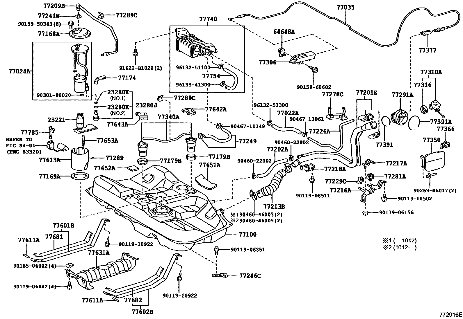 Toyota CAMRY 燃油箱和燃油管 EPC diagram — 772916E