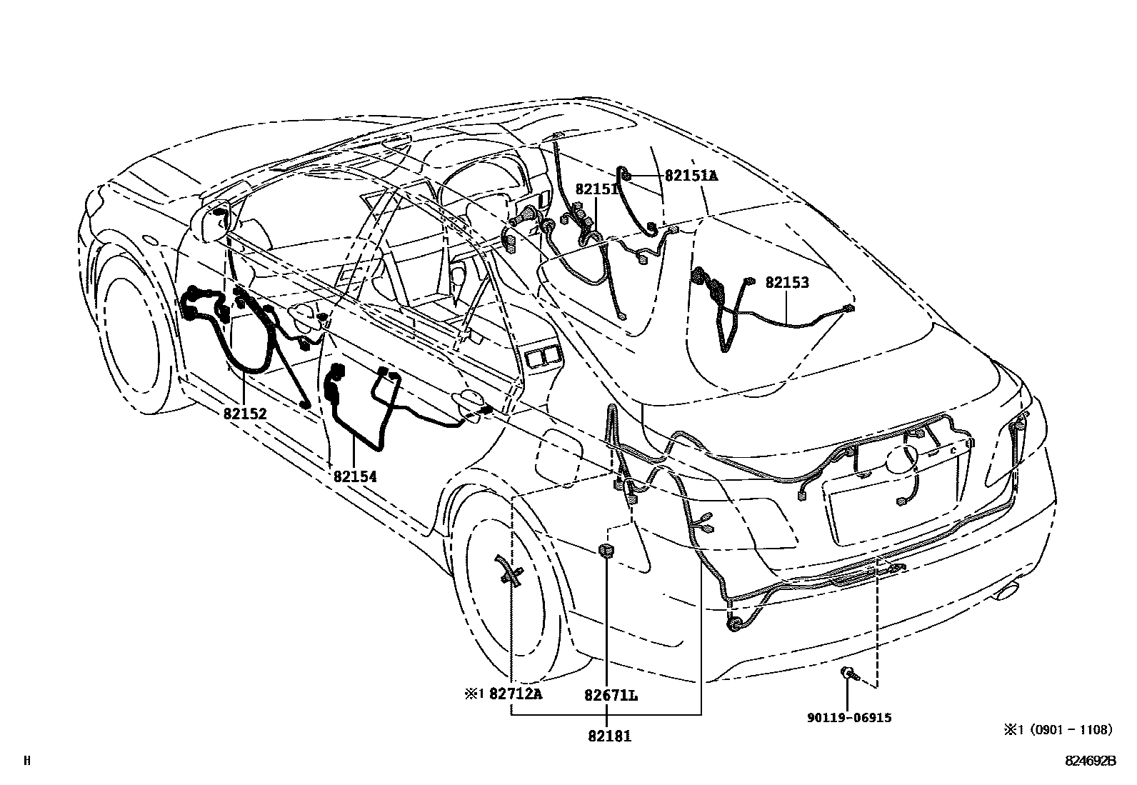 Toyota CAMRY 线束和卡夹 EPC diagram — 824692B