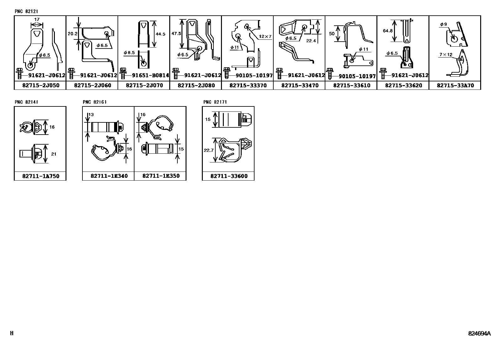 Toyota CAMRY 线束和卡夹 EPC diagram — 824694A