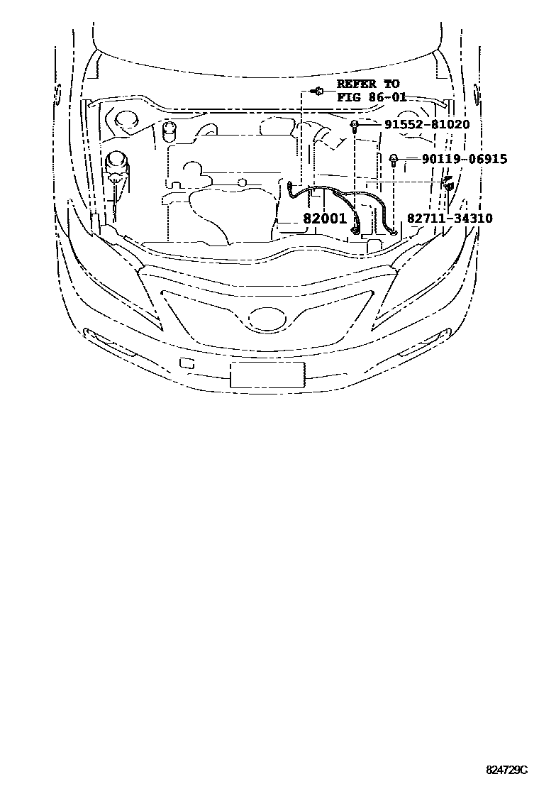 Toyota CAMRY 线束和卡夹 EPC diagram — 824729C
