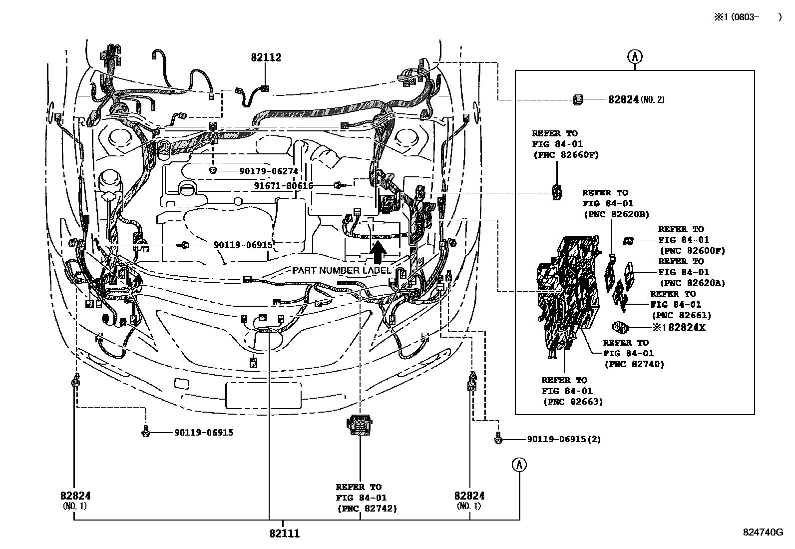 Toyota CAMRY 线束和卡夹 EPC diagram — 824740G